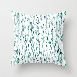 Whimsical brush strokes forest - watercolor nature leaves Throw Pillow