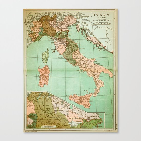 Italy in 1490 - Vintage Map Series Canvas Print