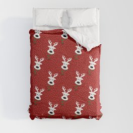 Reindeer in a snowy day (red) Comforter