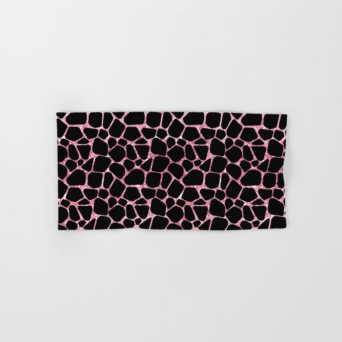 Black Pink Giraffe Skin Print Hand & Bath Towel