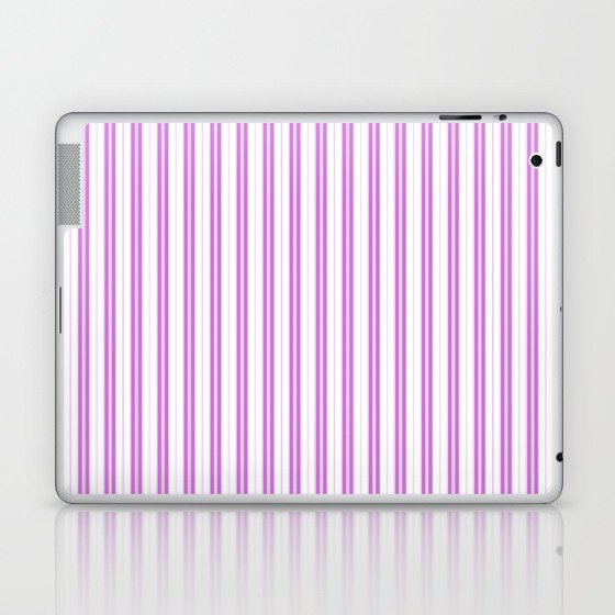 Magenta Pink and White Narrow Vintage Provincial French Chateau Ticking Stripe Laptop & iPad Skin