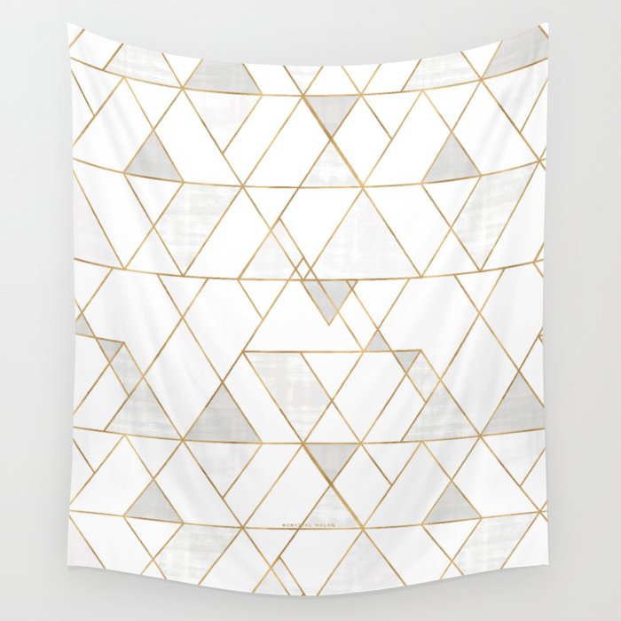 Mod Triangles Gold and white Wall Tapestry