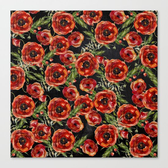 Poppy Pattern On Chalkboard Canvas Print