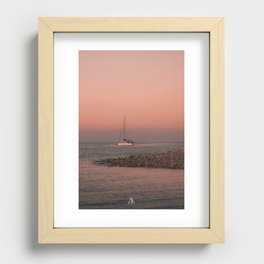 Sailboat returns to the port during sunset Recessed Framed Print