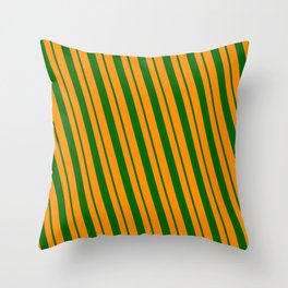 [ Thumbnail: Dark Orange & Dark Green Colored Striped/Lined Pattern Throw Pillow ]