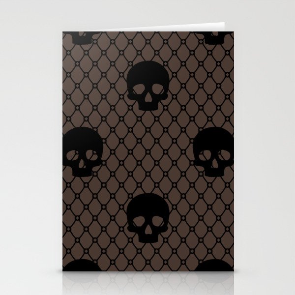 Black skulls Lace Gothic Pattern on Dark Brown Stationery Cards