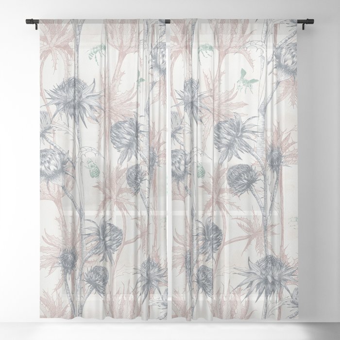 Thistles and Bees Pattern Sheer Curtain