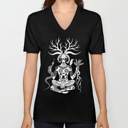 Lord of the Beasts V Neck T Shirt | Mandrakeroot, Pagan, Sarahannelawless, Witch, Wicca, Witchcraft, Mandrake, Deer, Drawing, Crow 