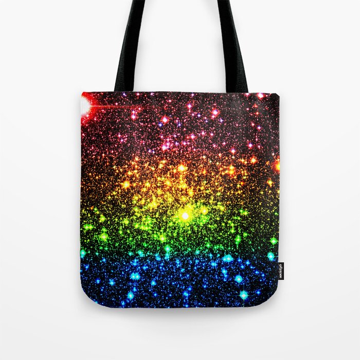 Rainbow Sparkle Galaxy Stars Tote Bag