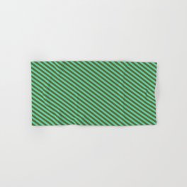 [ Thumbnail: Aquamarine & Dark Olive Green Colored Lines Pattern Hand & Bath Towel ]