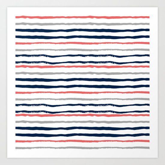 Minimal stripes painted stripe pattern navy modern trendy color palette nursery Art Print
