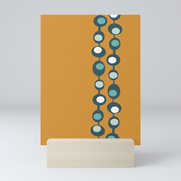 Mid Century Modern Baubles in Dark Teal and Orange Background Mini Art Print