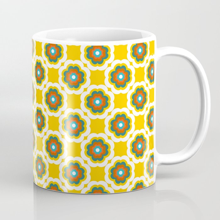 Granny Squares Yellow Flower Retro 70s Floral Pattern Coffee Mug