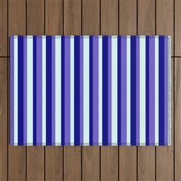 [ Thumbnail: Slate Blue, Light Cyan & Blue Colored Striped/Lined Pattern Outdoor Rug ]
