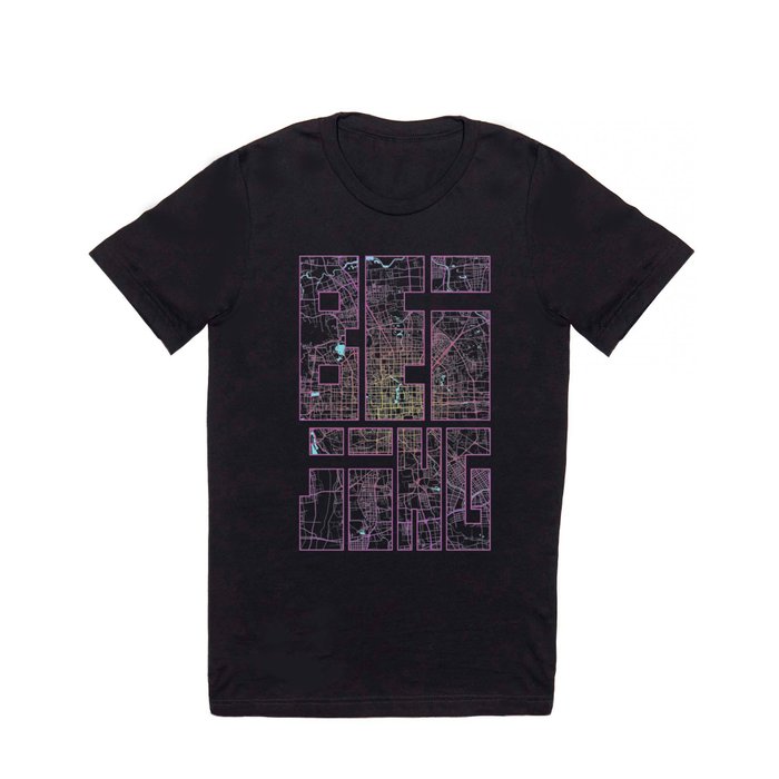 Beijing City Map of China - Neon T Shirt