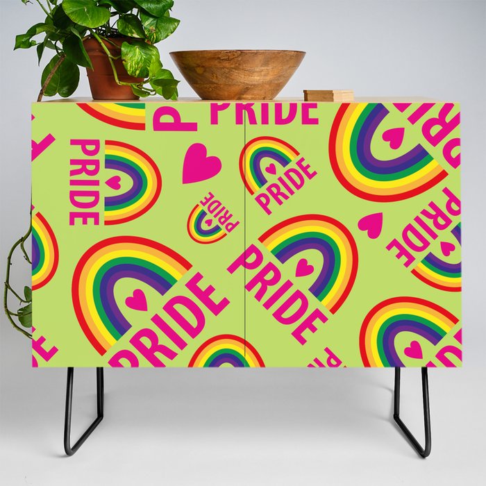 Rainbow Pride and Pink Hearts Credenza