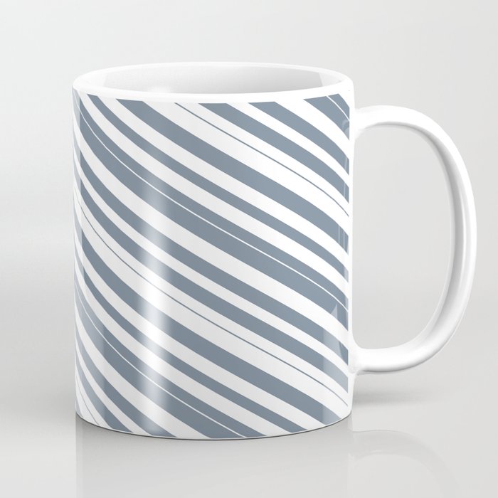 White & Slate Gray Colored Lined/Striped Pattern Coffee Mug