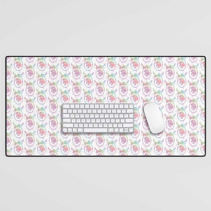 Drippy Pastel Vintage Flower Frame Pattern Desk Mat