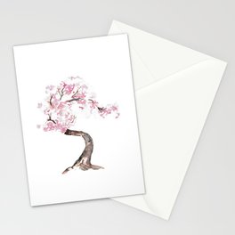 Cherry tree blossom flowers Watercolor Painting Stationery Card
