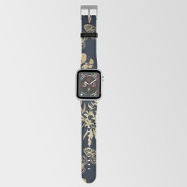 Exotic Floral and Butterfly Art Navy and Gold Apple Watch Band