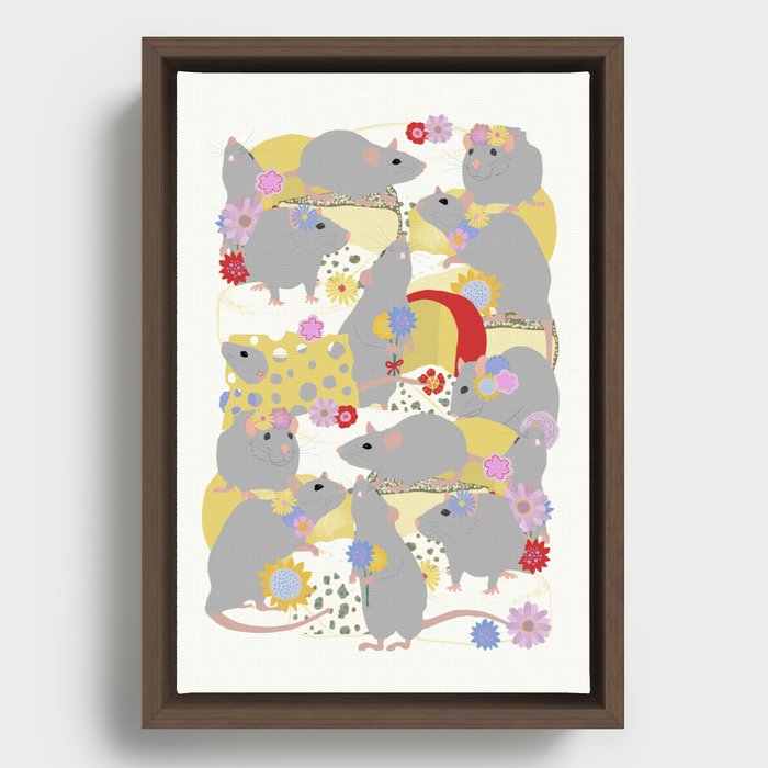 Rats Having a Cheese Party Framed Canvas