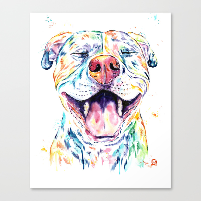 Pit Bull Pitbull Watercolor Pet Portrait Painting Tango Canvas