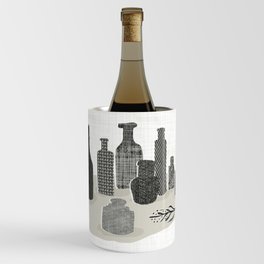 Old Bottle and Jar Collector Modern Monochrome Black and White Kitchen Art Print Decor  Wine Chiller