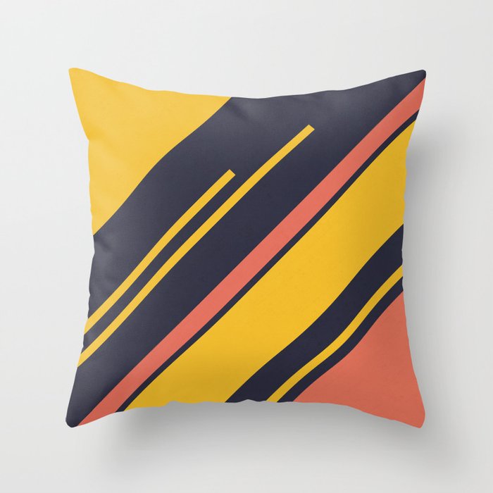 Retro Stripes in Blue Coral Yellow Throw Pillow