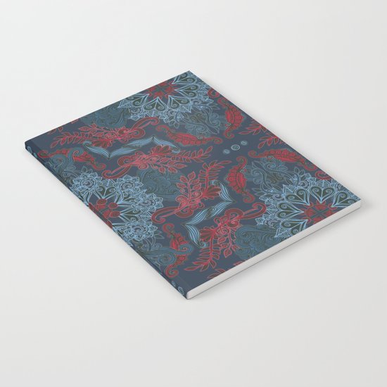 Vintage Fancy - a Pattern in Deep Teal & Red Notebook