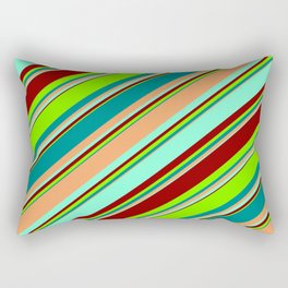 [ Thumbnail: Eyecatching Dark Cyan, Brown, Aquamarine, Dark Red, and Chartreuse Colored Striped/Lined Pattern Rectangular Pillow ]