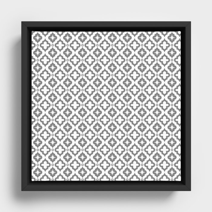 Grey Ornamental Arabic Pattern Framed Canvas