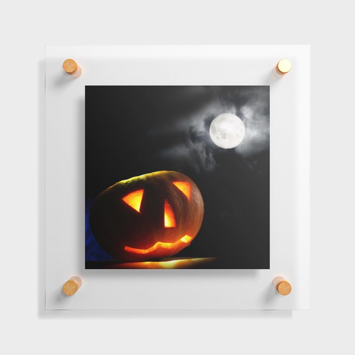 Halloween Pumpkin Ghost in Moonlight at Night Floating Acrylic Print
