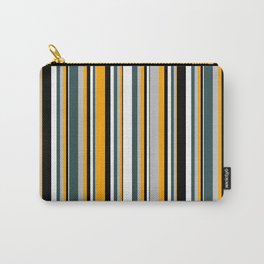 [ Thumbnail: Eyecatching Orange, Grey, Dark Slate Gray, White, and Black Colored Lined Pattern Carry-All Pouch ]