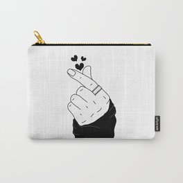 K-pop finger heart hand sign korean boy with ring black hearts Carry-All Pouch | Pastel, Black, Popular, Asia, Fingerheart, Cute, Bts, Trend, Hearthands, White 