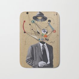 THE MAN WHO QUESTIONED EVERYTHING Bath Mat | Collage, People, Mixed Media, Pop Surrealism 