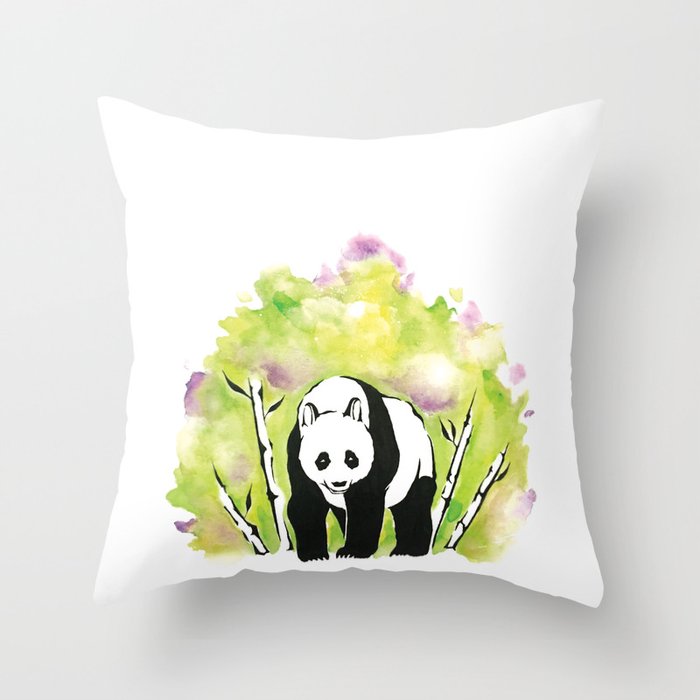 Watercolor Panda Green Throw Pillow