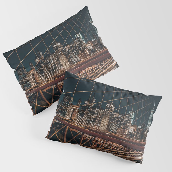 Brooklyn Bridge and Manhattan skyline at night in New York City Pillow Sham