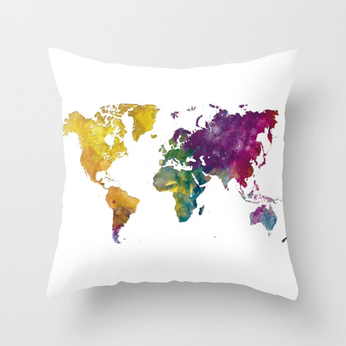 Watercolor world map Throw Pillow