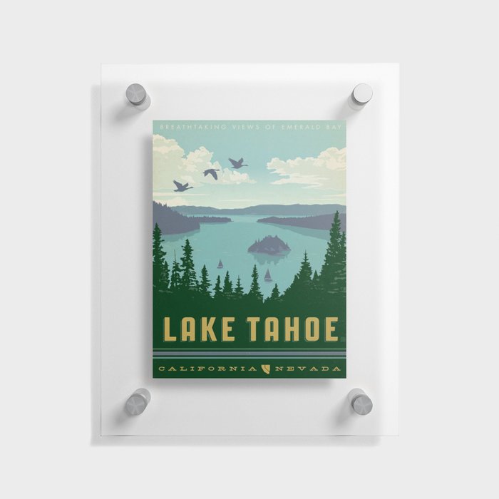 Vintage Lake Tahoe Travel Poster Floating Acrylic Print