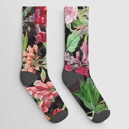 Vintage & Shabby Chic - Midnight Botanical Pink Flower Meadow Socks