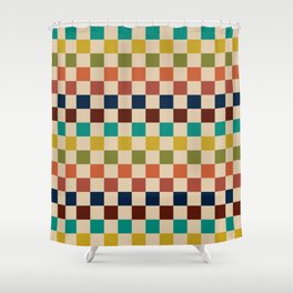 Mid Century Modern Checkerboard Stripes Check Pattern Shower Curtain