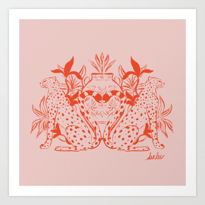 Cheetah Symmetry lines (blush) Art Print