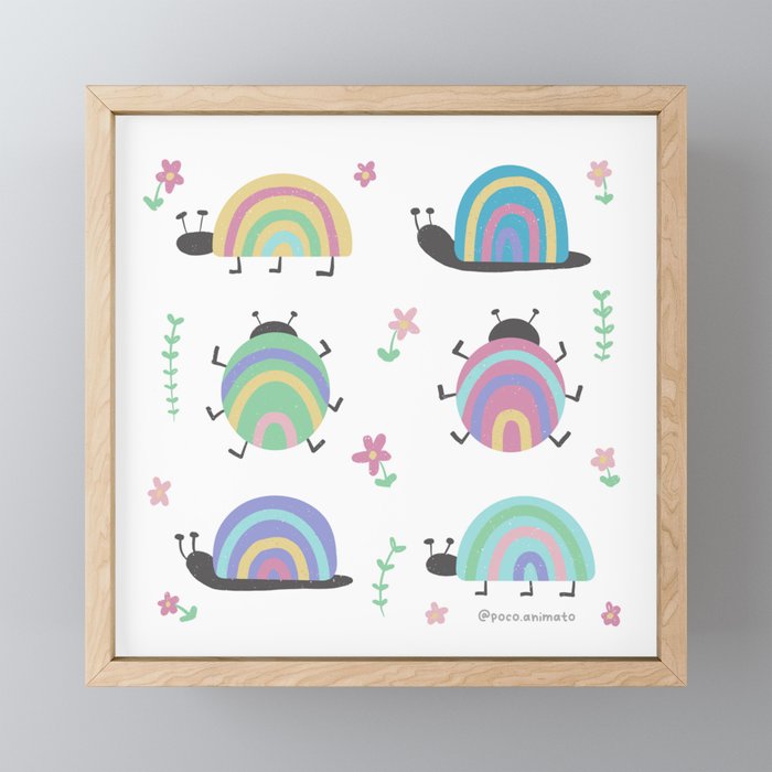 Rainbow Critters Framed Mini Art Print