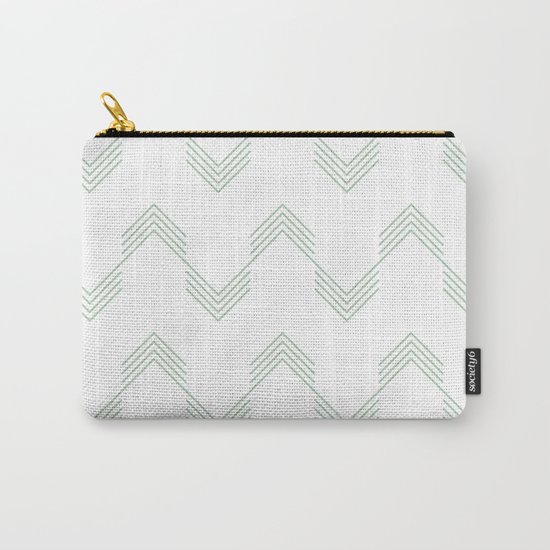 Deconstructed Chevron in Pastel Cactus Green on White Carry-All Pouch
