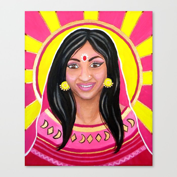 Indian Woman And The Sun Acrylic Portrait Painting Canvas Print