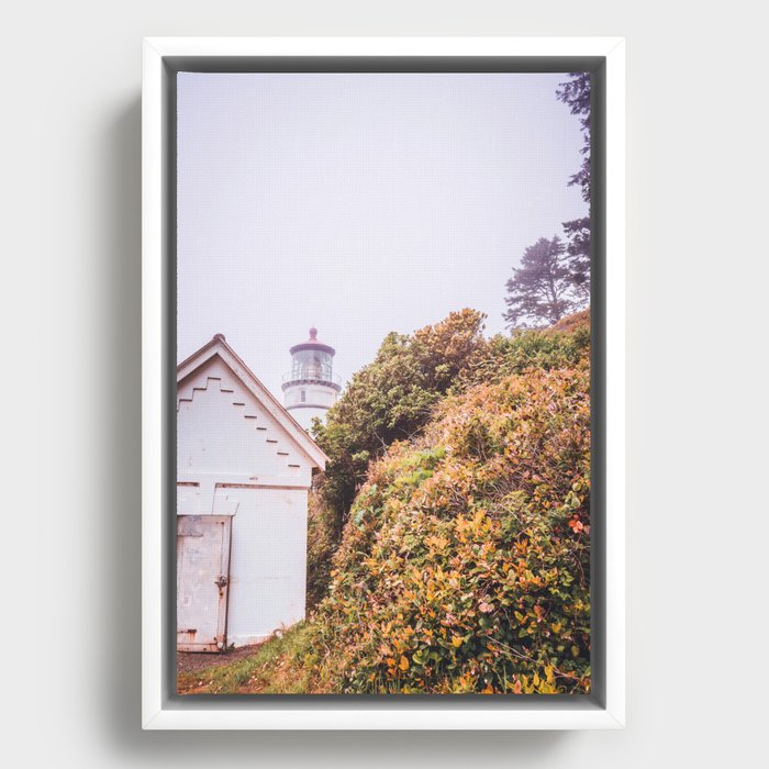 Lighthouse in the Fog | Heceta Head Oregon | Travel Photography in the PNW Framed Canvas