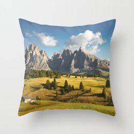 Alpe di Siusi and Sassolungo mountain, Dolomites Alps, Italy Throw Pillow