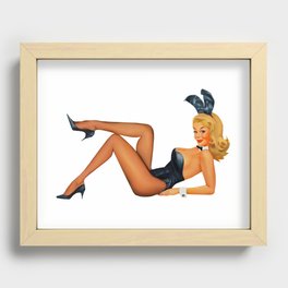 Sexy Pinup Girl Blonde Hair Black Dress Collant Smocking Rabbit Recessed Framed Print
