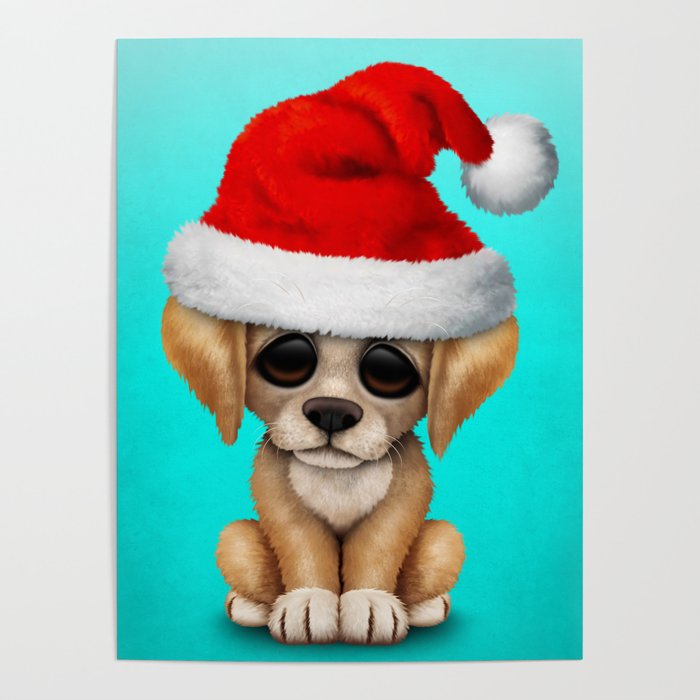 Christmas Golden Retriever Puppy Wearing A Santa Hat Poster By Jeffbartels Society6