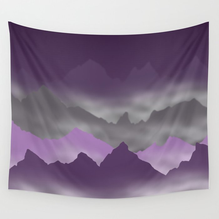 Plum Mountains and Mist Illustration Wall Tapestry